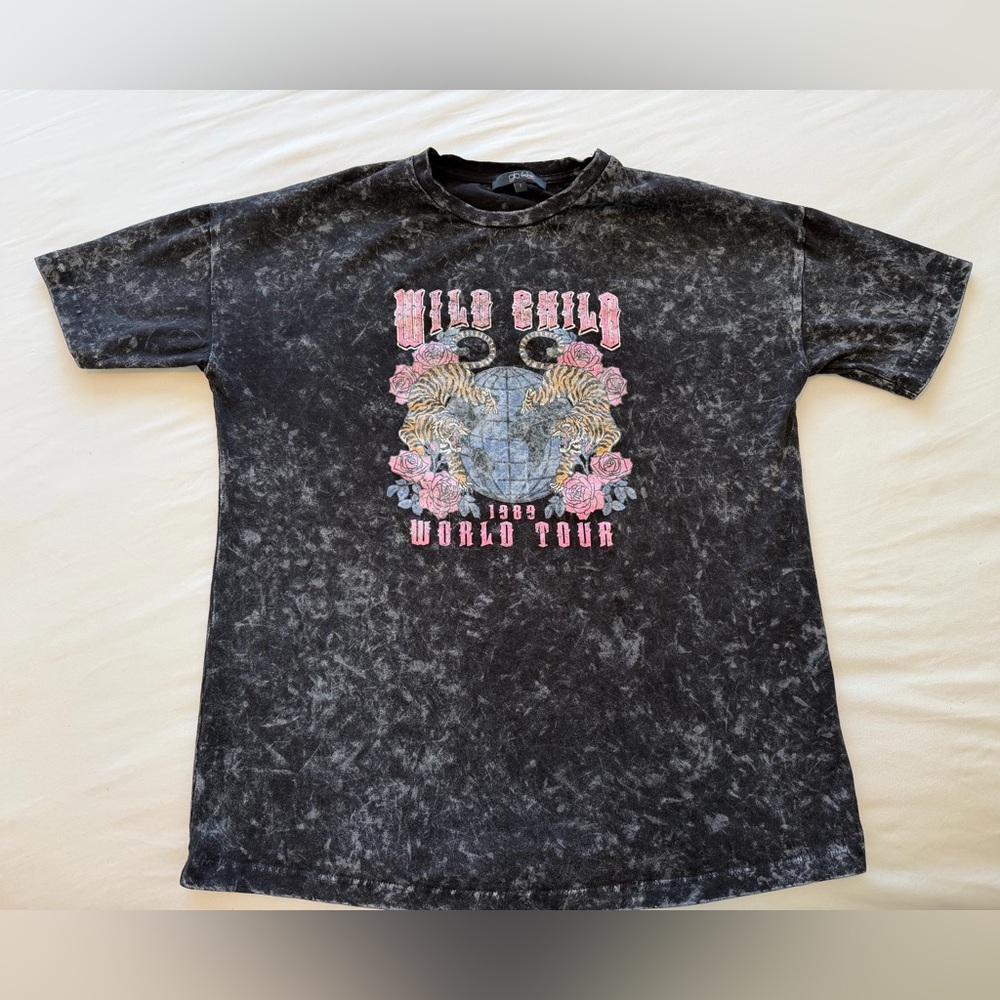 Wild Child Acid Wash Graphic Tee Black Size S World Tour Shirt